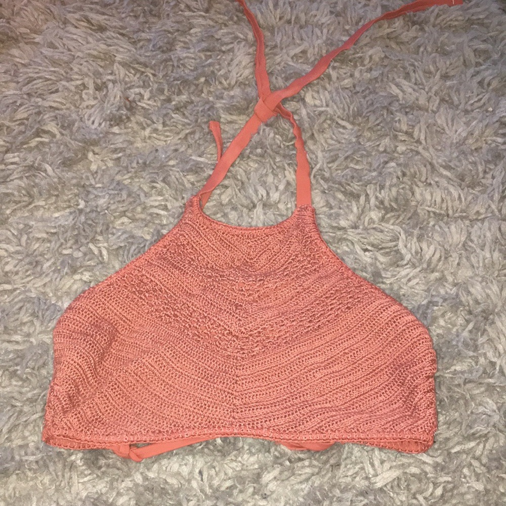 Rustic orange knitted bikini top